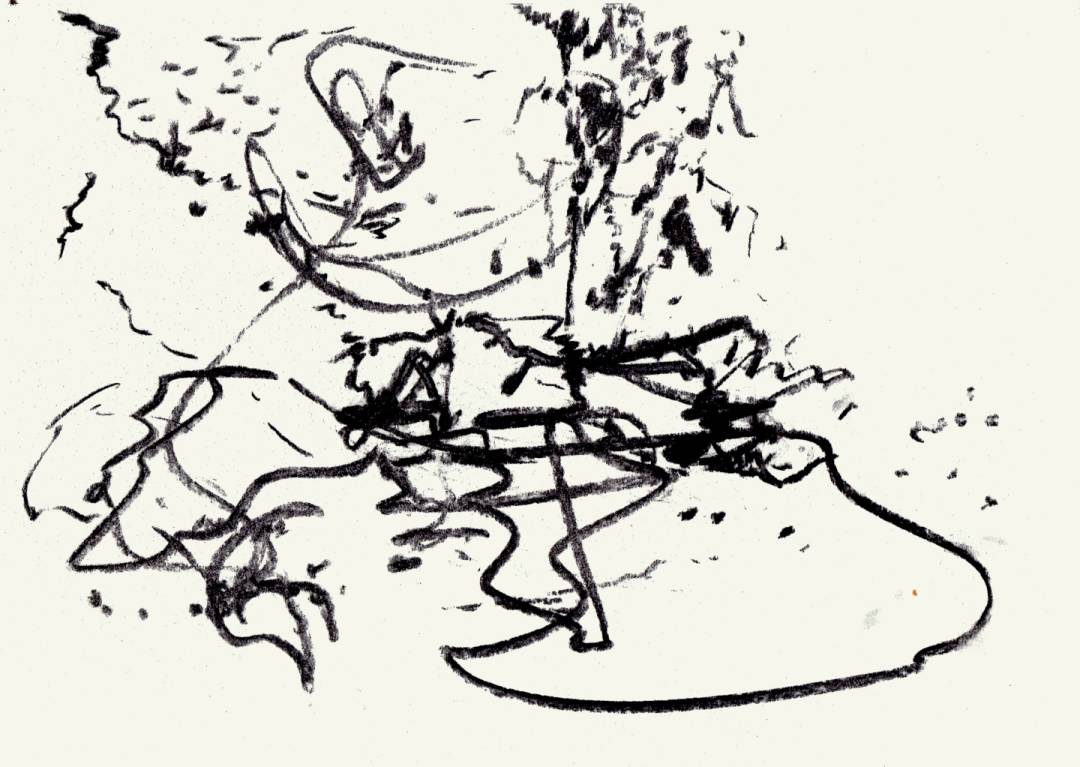 Markus Tepe - Fichtepark Dresden I, 2020, Kreide auf Papier, 21 x 29,7 cm